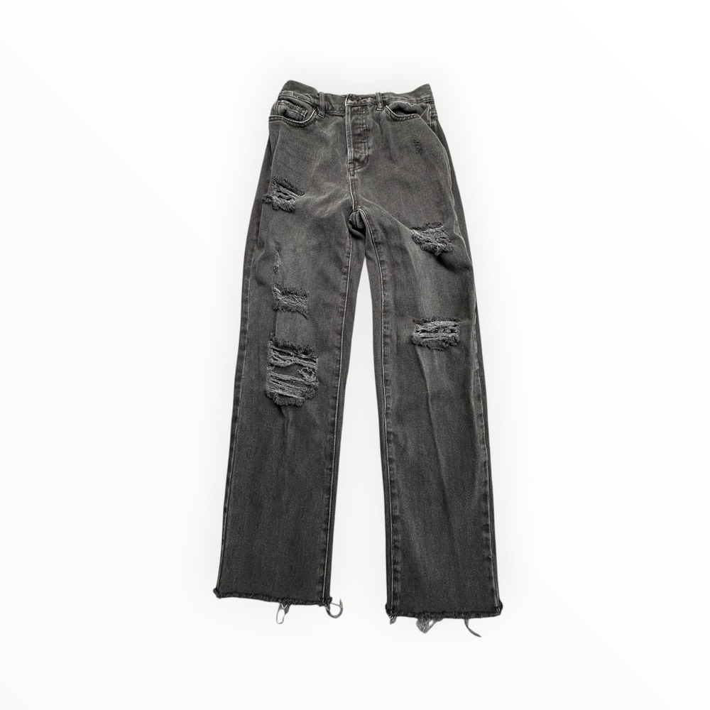 PacSun Straight Jeans Womens 24 Black High Rise Distressed Raw Hem Button Fly